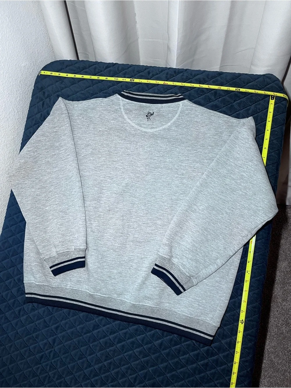 Vintage Golf Ashworth Light Gray Crewneck Sweater with Navy Stripe Trim